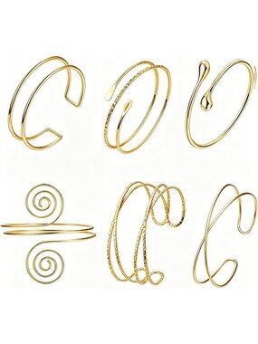 Stylish Gold Arm Cuff Jewelry Set - 6 Pcs Upper Arm Bracelets for Women